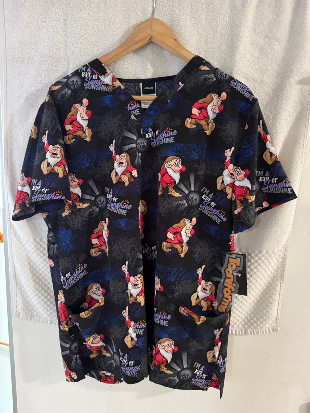 Disney Black Blue Red Doc Patterned Button Down Shirt
